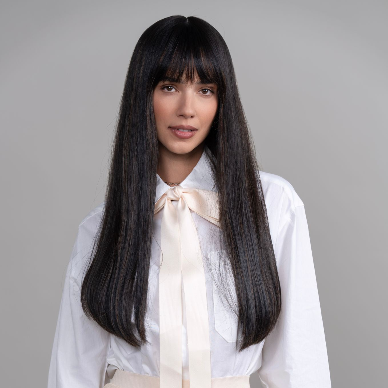 Solid Dark Brown Silk Top Wig in Natural Wave