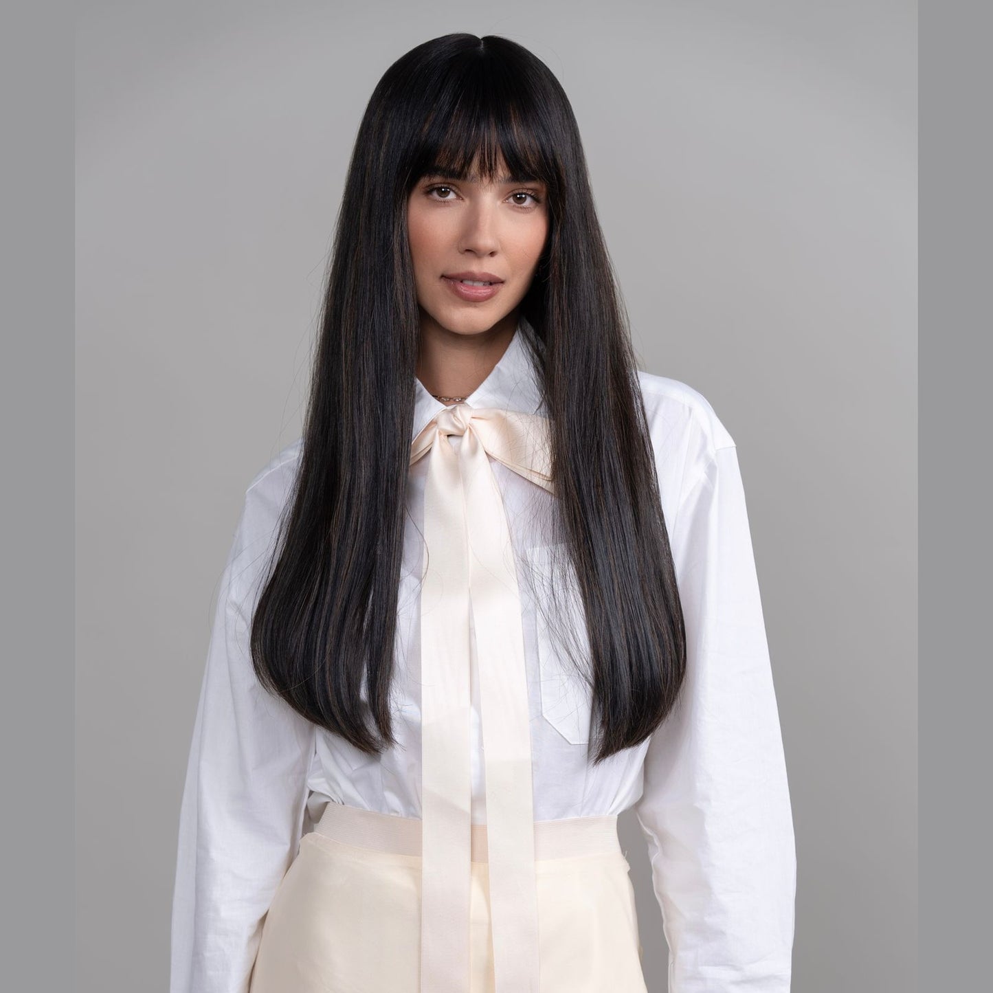 Solid Dark Brown Silk Top Wig in Natural Wave